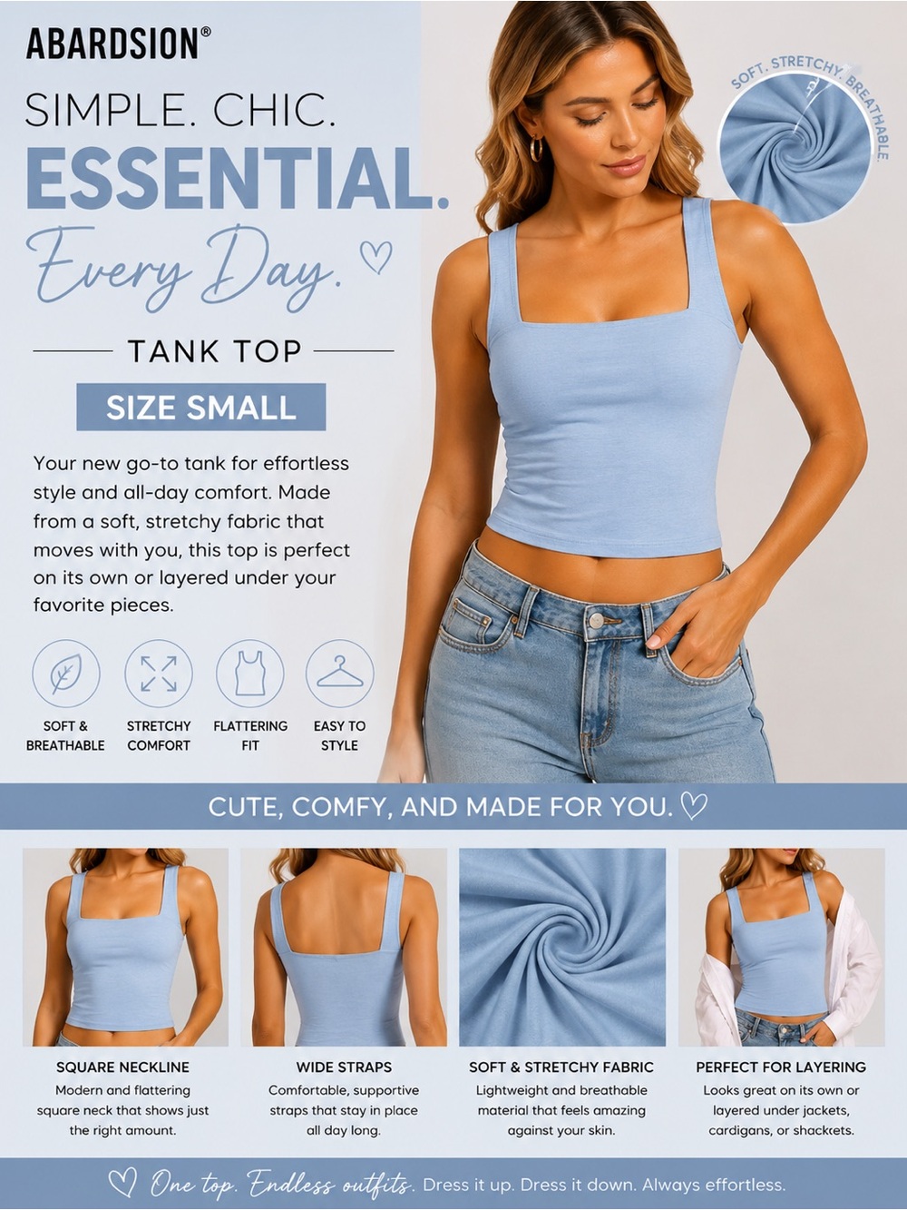 Women's Light Blue Square Neck Tank Top